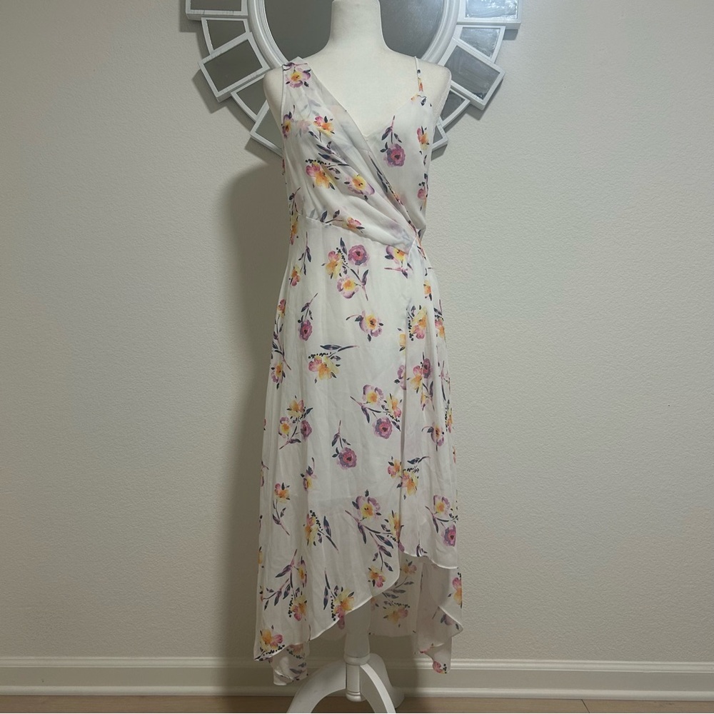 Parker Draped Floral High-Low Dress in Primrose NWT